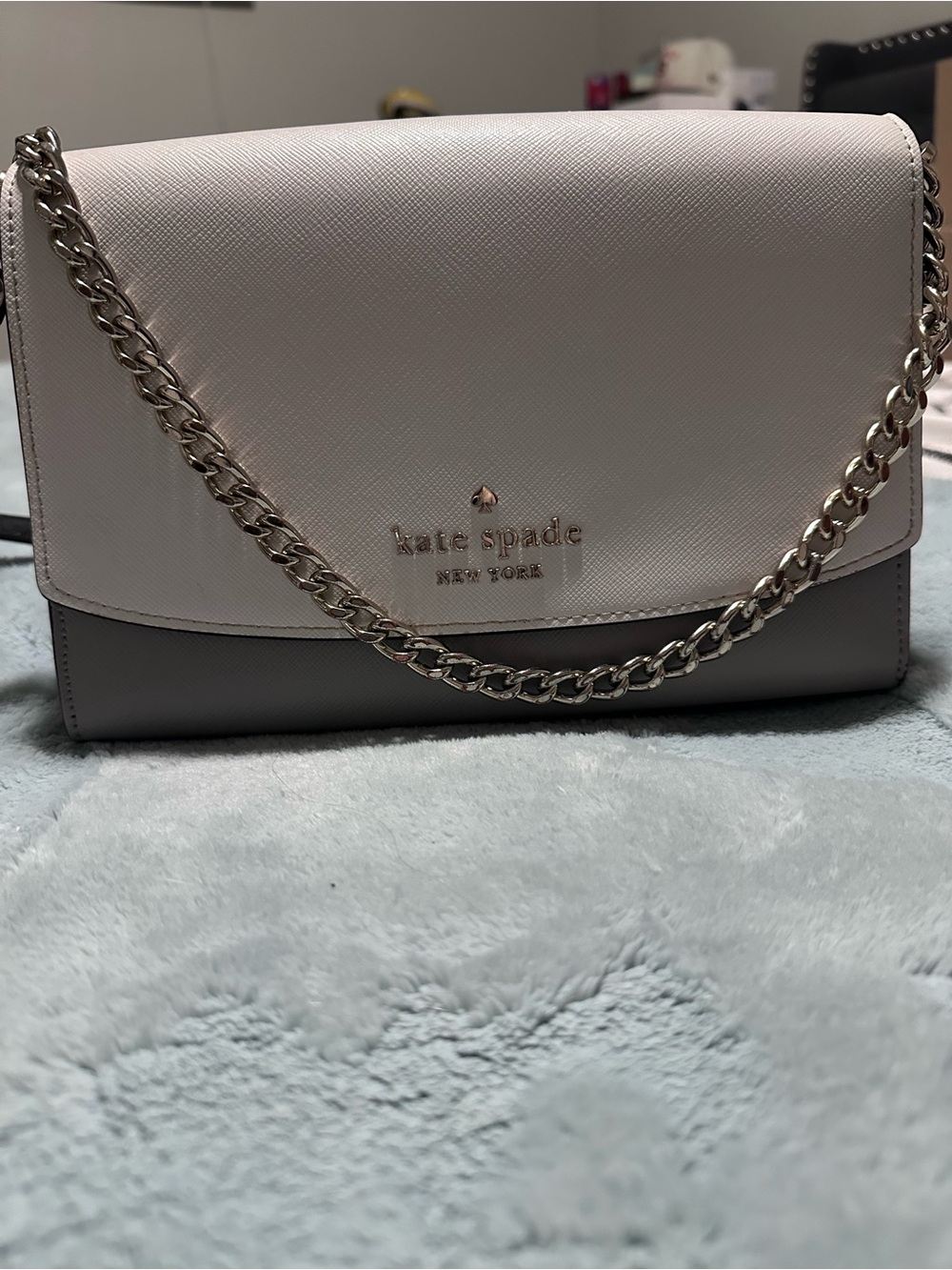 kate spade Two-Tone Cream and Gray Chain Crossbody Bag